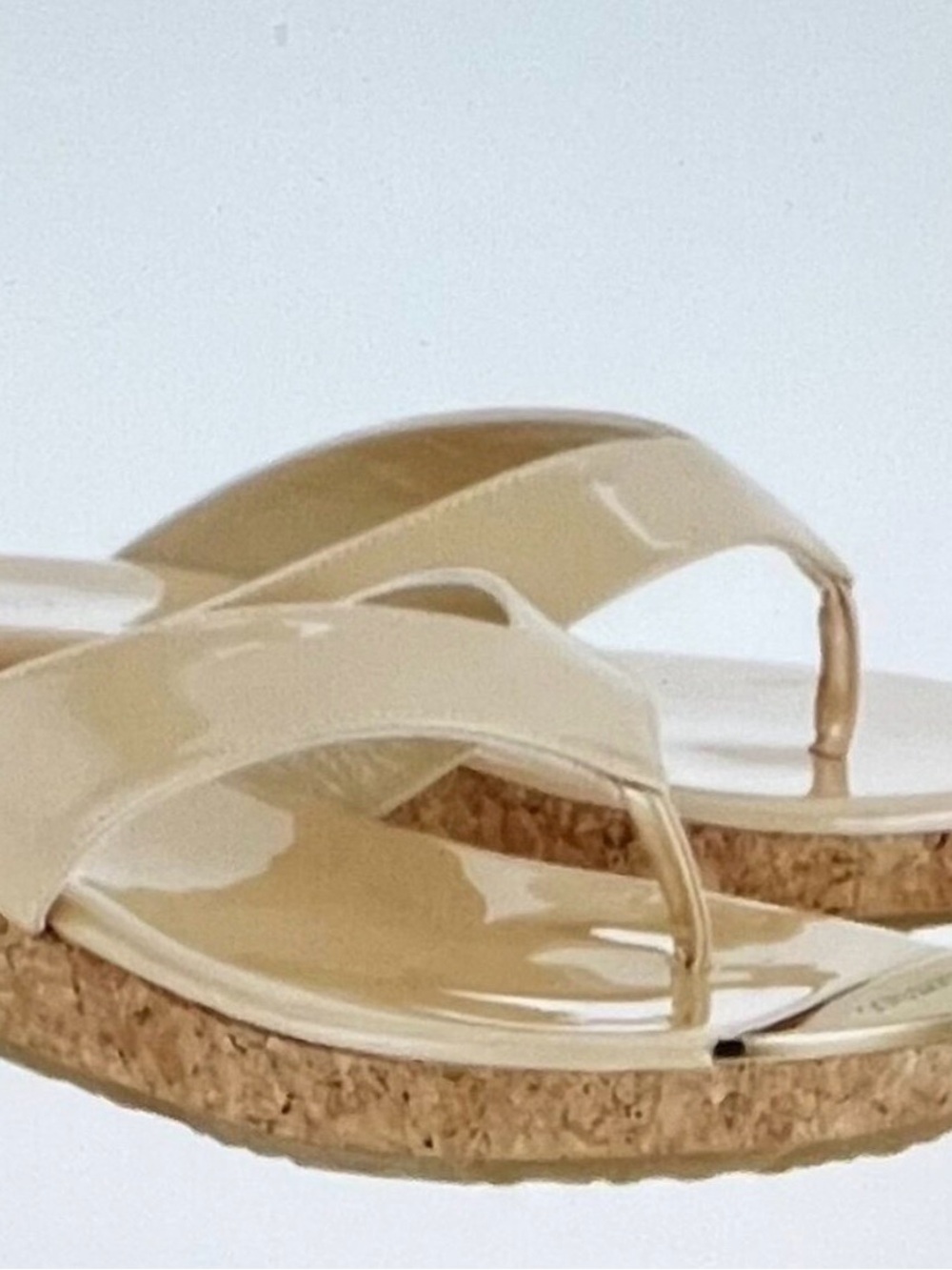 Jimmy Choo Beige Patent Cork Wedge Flip Flops - Picture 7 of 9